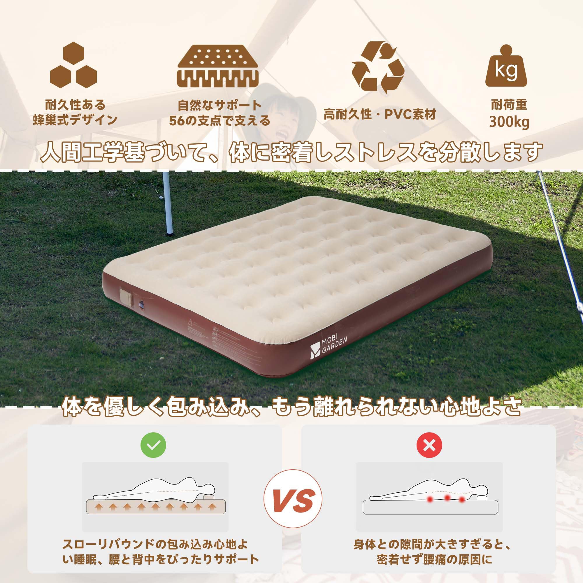 Amazon.co.jp: MOBI GARDEN エアーベッド 3人用 電動ポンプ内蔵 電動